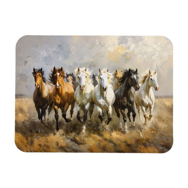Horse Herd Galloping Mustang Painting Flexible Magnet (Horizontal)