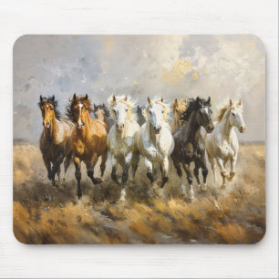 Horse Herd Galloping Mustang Painting Mouse Mat
