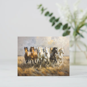 Horse Herd Galloping Mustang Painting Postcard