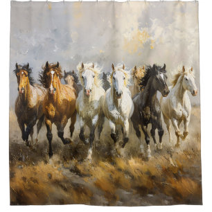 Horse Herd Galloping Mustang Painting Shower Curtain
