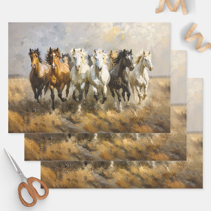 Horse Herd Galloping Painting Decoupage Wrapping Paper Sheet