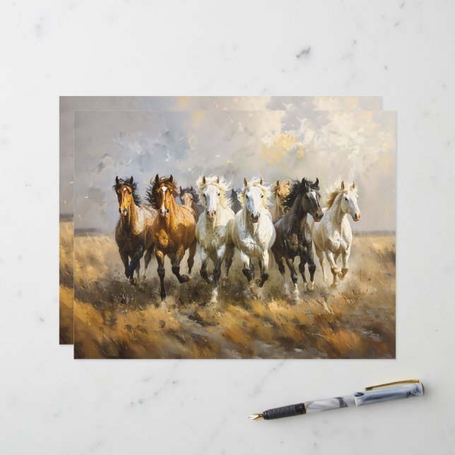 Horse Herd Galloping Painting Scrapbook Paper (Front/Back In Situ)