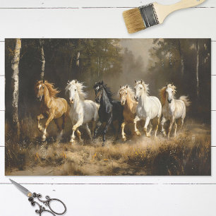 Horse Herd in the Forest Painting Decoupage Tissue Paper