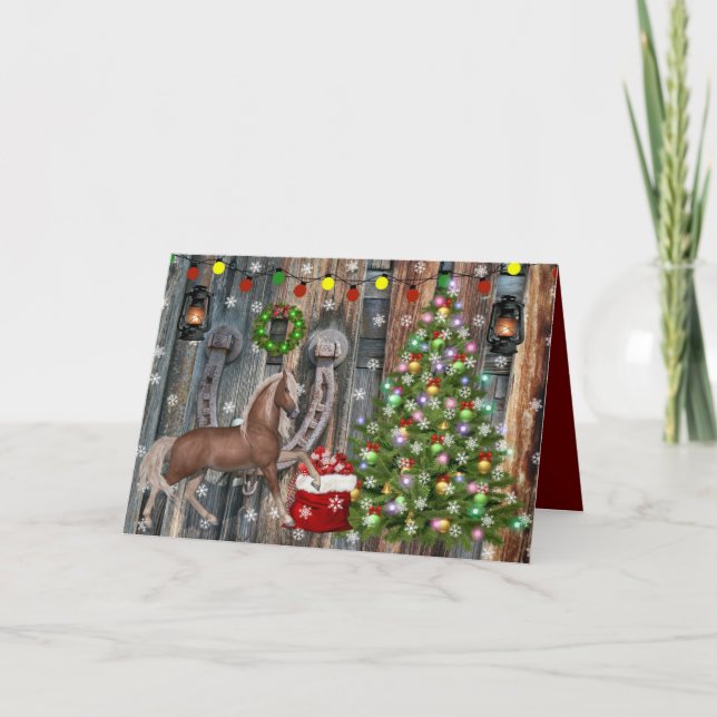 Horse Horseshoe Christmas Tree Presents Card (Front)