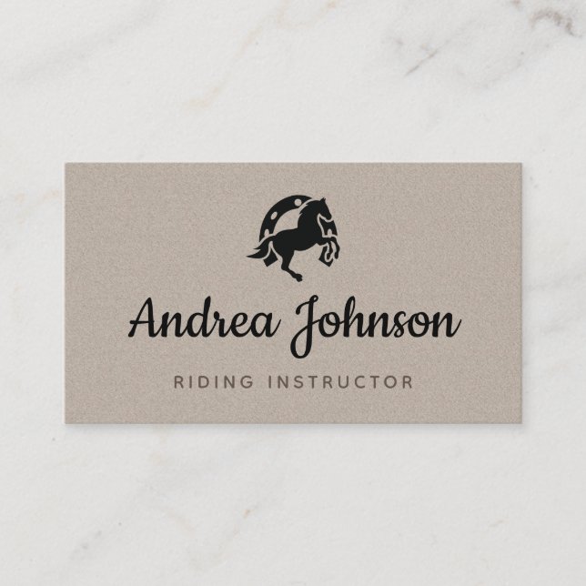 Horse Horseshoe Grey Kraft Paper Riding Instructor Business Card (Front)