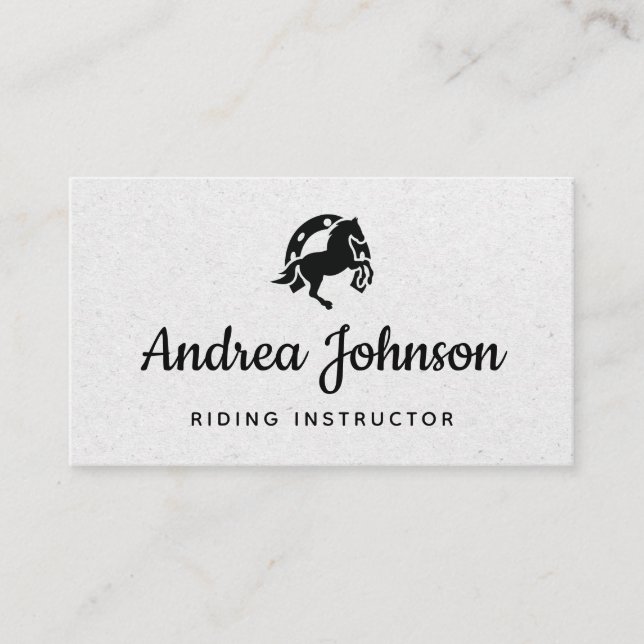 Horse Horseshoe Grey Kraft Paper Riding Instructor Business Card (Front)