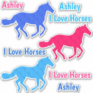 Horse "I Love Horses" Custom Name Vinyl Stickers