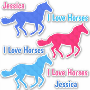 Horse "I Love Horses" Custom Name Vinyl Stickers
