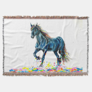 Horse in a Colour Run Throw Blanket