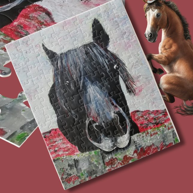 Horse in a field equestrian painting rider jigsaw puzzle (Creator Uploaded)