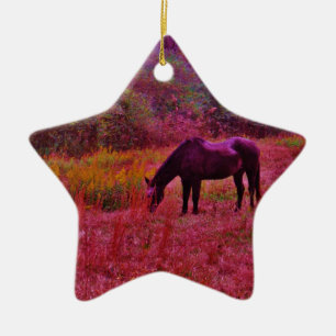 Horse in a Kaleidoscope Coloured Field Ceramic Tree Decoration