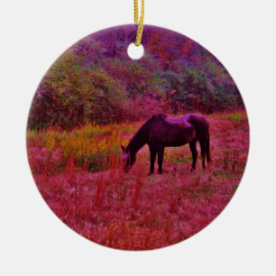 Horse in a Kaleidoscope Coloured Field Ceramic Tree Decoration