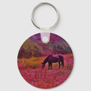 Horse in a Kaleidoscope Coloured Field Key Ring