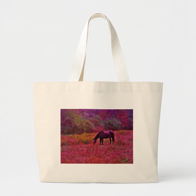 Horse in a Kaleidoscope Coloured Field Large Tote Bag (Front)