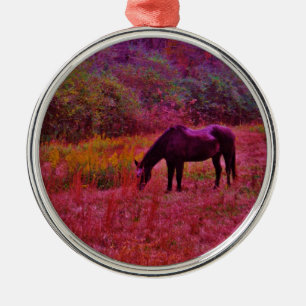 Horse in a Kaleidoscope Coloured Field Metal Tree Decoration