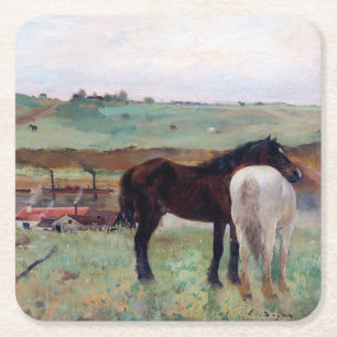 Horse in a Meadow, Edgar Degas Square Paper Coaster