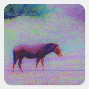 Horse IN A RAINBOW PURPLE FIELD : add name Square Sticker