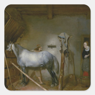 Horse in a Stable, c.1652-54 (oil on panel) Square Sticker