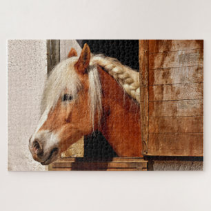 Horse in a stable with a braided mane jigsaw puzzle