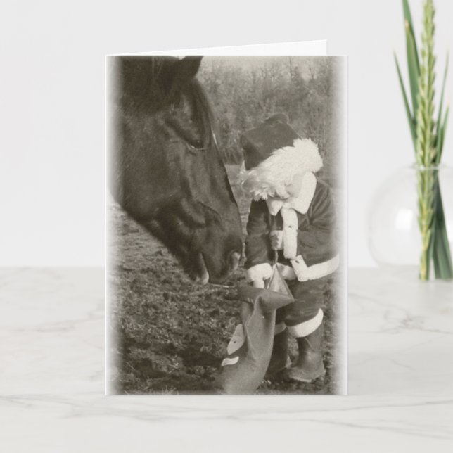 Horse in Anticipation and Child Santa Card (Front)