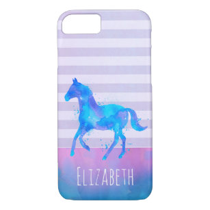 Horse in Blue and Purple Watercolor Personalised iPhone 8/7 Case
