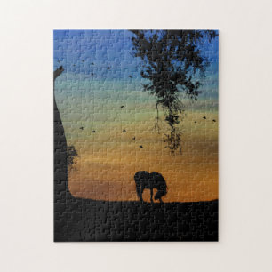 Horse in Coloured Sky and Oak Tree Jigsaw Puzzle