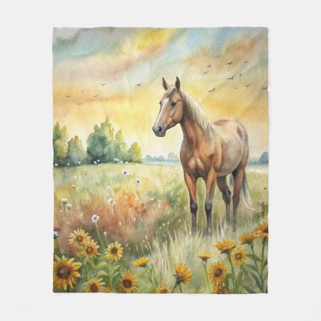 Horse in Field Fleece Blanket (Front)