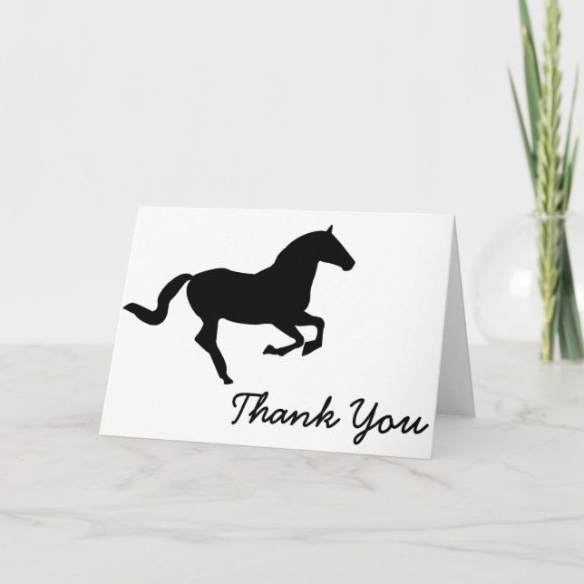 Horse In Galop Black Silhouette Thank You Card (Front)