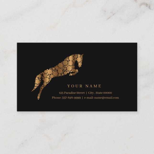 Horse in Gold Colour | Horse Gold Circles Business Card (Front)