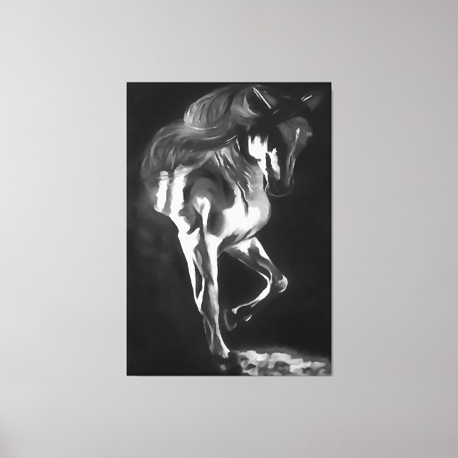 Horse In Grey On Black  Canvas Print (Front)