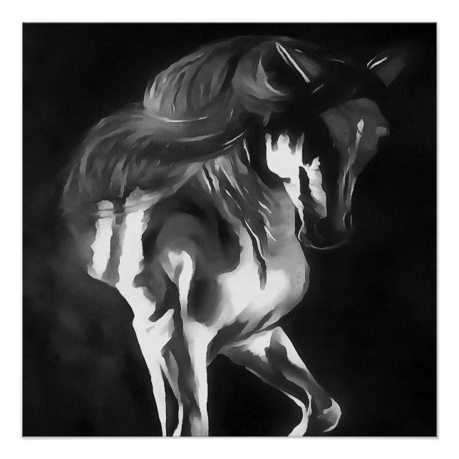 Horse In Grey On Black  Poster (Front)