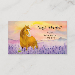 Horse in Lavender Field During Sunset Trainer  Business Card