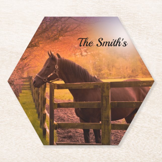 Horse in Paddock Personalised   Paper Coaster (Front)