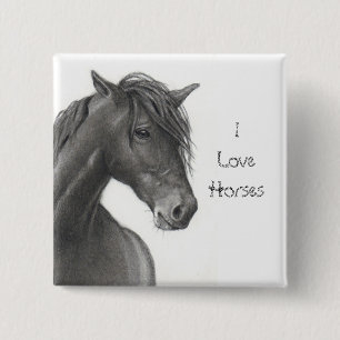 HORSE IN PENCIL: REALISM: HORSE LOVERS 15 CM SQUARE BADGE