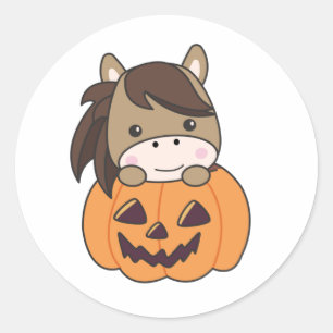 Horse In Pumpkin Sweet Horses Happy Halloween Classic Round Sticker