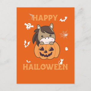 Horse In Pumpkin Sweet Horses Happy Halloween Holiday Postcard