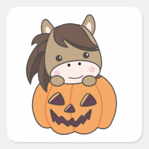 Horse In Pumpkin Sweet Horses Happy Halloween Square Sticker
