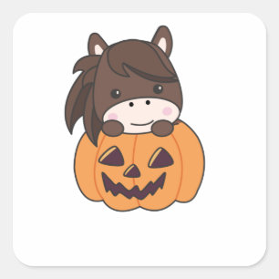 Horse In Pumpkin Sweet Horses Happy Halloween Square Sticker