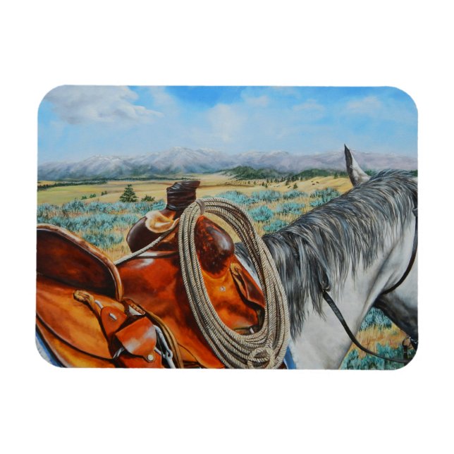 Horse in sadle by Crazy Woman Mountains Montana Magnet (Horizontal)