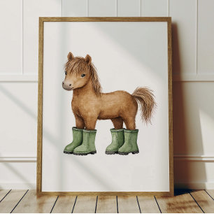 Horse in Sage Green Boots Poster Kids Room Decor