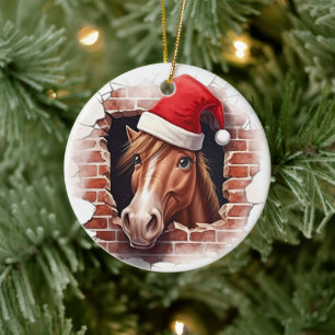 Horse in Santa Hat - 3D Ceramic Tree Decoration