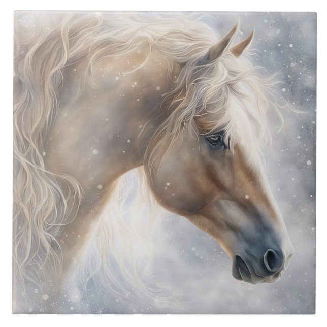 Horse in Snow Artistic Tile (Front)