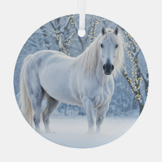 Horse in Snow Pretty Christmas Holiday Glass Tree Decoration