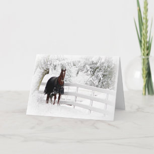 Horse in Snowy Pasture Card