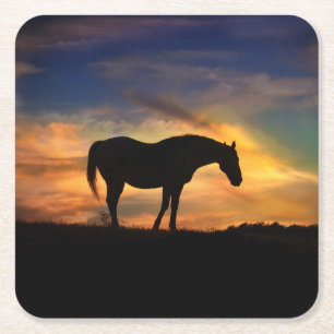 Horse in Southwestern Sunrise Square Paper Coaster