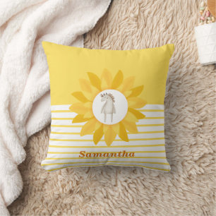 Horse in Sunflower,Custom, Kids,Yellow Striped Cushion
