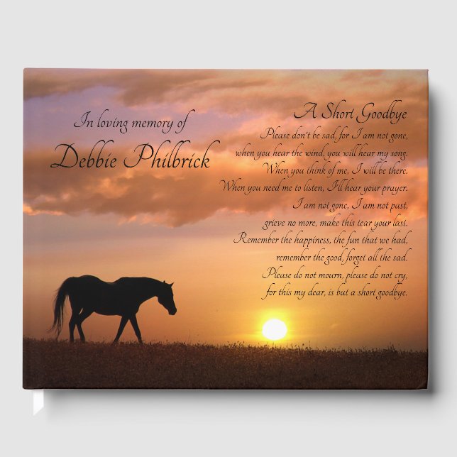 Horse in Sunrise Memorial Celebration of Life Guest Book (Front)