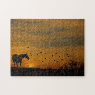 Horse in Sunset with Birds Jigsaw Puzzle