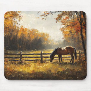Horse in the Field Golden Hour Painting Mouse Mat