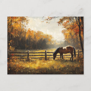 Horse in the Field Golden Hour Painting Postcard